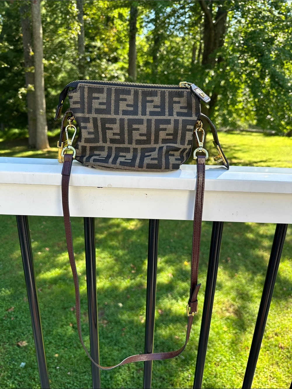 Fendi Brown and Black Zucca Canvas Crossbody Bag